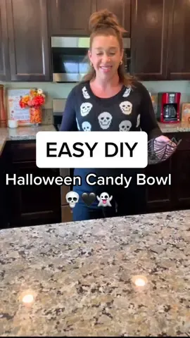 Super simple Halloween DIY candy bowl! 👻 I got everything I used from the Dollar Tree and used a glue gun to put together. 🤍💀🖤🦇 #dollarstorehalloween #dollarstorediys #easyhalloweendiy #halloweendiys2022 #halloweendiydecor #candybowls #halloweencandybowl 