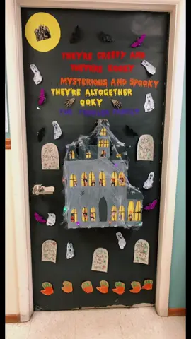 My door for the competition . #halloween #halloweendiy #daycareteacher #classroom #toddlers #teacher #adamsfamily #fyp 