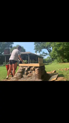 Should’ve kept a running count of pounds of concrete for this project…. But the pizza oven is complete! The pizza featured in the last pic was chorizo, banana peppers, and our fresh eggs, SO GOOD. Favorite crowd pizza that night! We’ve used it about once a week since making it next tackle is making our own dough and sauce so stay tuned! #pizzaoven #DIY #pizza #foryou #ljfarms #dadjokes #farmeggs