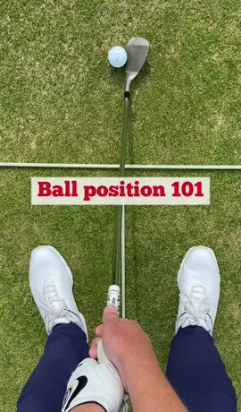 Save this post for your next range session  Start in the centre for wedges and work all the way to just inside of the lead foot heel for driver.   You can work it forward or back of the stock position to manipulate the ball flight. Forward promotes higher/fade bias. Back promotes lower/draw bias.   #golftips #golflesson #golf #tylerhogartygolf 