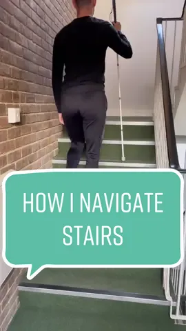 Here’s how I navigate stairs as a blind man 🧑🏻‍🦯 #blind #blindtok #fyp #disabled #blindeducation #cane #stairs 