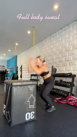 Major sweat on this one! Full body grind. Playing with all the equipment to keep it spicy & fun! I did each move for 1 minute with minimal rest in between each. 6 rounds! Try it out.  #myfitroom #mfrwellness #fullbodyworkout #movementismedicine #workhardplayhard #boxjump #strengthtraining #dumbellworkout @BOSU® 
