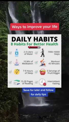 8 Daily habits to improve your health #healthandfitness #healthtips #healthandwellbeing #wellnesstips #healthyliving 