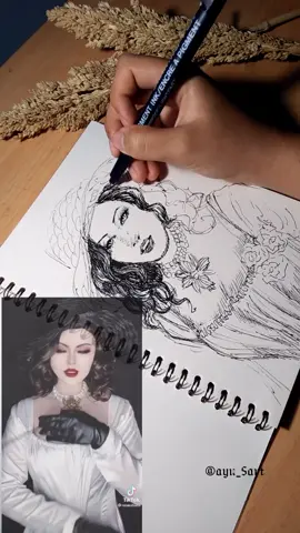 @reiakahana semoga suka dgn hasil sketsa sederhana saya 🙏 #art #artist #custompainting #karyaseniku #ladydimitrescucosplay #facemojiaja #fyp #residentevilvillage #ilustration #drawing #penartdrawing #penart #Halloween2022 