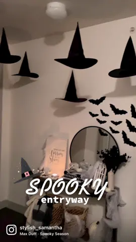 spooky entryway #spookyseason #happyhalloween #hauntedhouse #witchhats #homedecor #halloweendecorations #halloween #spooky 
