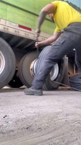 Fastest semi tire change youll ever see!  Vertical change over on this semi trailer done lickidy split.  #tireguy #fyp #professional #foryou #trending 