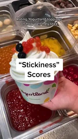 Do you agree with our “stickiness” ratings? 😬 #yogurtland #frozenyogurt #froyo #toppings
