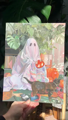 Ghostie painting pumpkins <3 #gouache #painting 