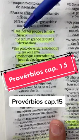 Provérbios 15: 16. É melhor ter pouco e temer o Senhor que ter um grande tesouro e viver ansioso. 17. Um prato de verduras ao lado de quem você ama é melhor que carne saborosa junto de alguém que você odeia. 18. Quem se ira facilmente provoca brigas, mas quem tem paciência acalma a discussão #DiaDosProfessores #biblia #proverbios #ler #inteligenciaemocional #viral 