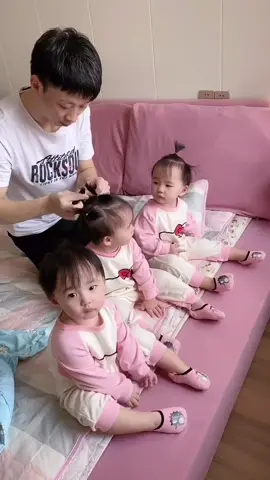 When you have three daughters,the morning....#triplets #baby #cutebaby #fyp #cute #kids #daughters 