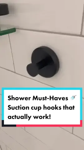 I’ve gone through so many suction cup hooks for our #bathrooms and these are epic. They won’t budge! We’re in the middle of a #bathroom remodel and I love how these match my #decor and don’t look cheap.  #bathroommakeover #bathroomdecor #shower #showerdecor #showerhardware #bathroomremodel #showerhooks #towelhook #robehook #towelhooks #matteblack #blackandwhitebathroom #kitchen #tile 