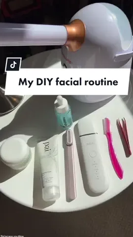 My at home/ diy facial routine 🫶🏻  Start with steaming to loosen everything up, then I use a skin scrubber to remove any gunk from my pores, followed by shaving to remove peach fuzz and dead skin cells, I tested my new LED/ microcurrent @Solawave  device (review coming soon!), then my miracle powder- the silver powder from @Mario Badescu gets rid of all the gunk! And finish with a soothing and hydrating mask from @Pai Skincare and gold eye masks from @Peter Thomas Roth. #skincareroutine #diyfacial #skincaretips 