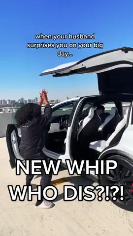 Love my hubby for this one🥹 so fun! #surprise #tesla #newcar #teslamodelx #storytime #reaction #couplegoals 