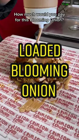 How much would you pay for this blooming onion loaded w/ Mac and hot chicken from @Crimson Coward #bloomingonion #hotchicken #friedfood #tiktokfood 