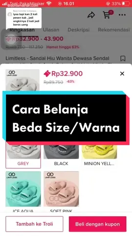 Membalas @kamampus_ ini kak cara belanja beda warna / ukuran untuk sekali cekout 👌 #carabelanjaditiktokshop #carabelanjatiktok #sandalhiu 