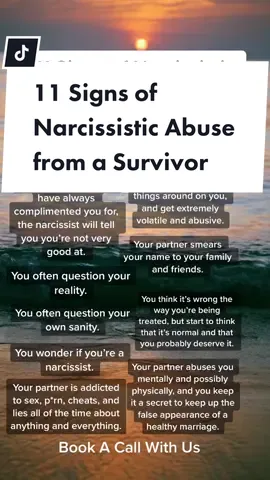 Here are the top 11 signs of narcissistic abuse as a survivor that I experienced. If you think you may be in a narcissistic abuse situation and you need help deciphering, reach out and book a call with us! Info in Bio. #narcissisticabuse #narcissisticabuserecovery #narcissisticabuserecoverycoaching #divorcinganarc #dealingwithanarc #leavinganarc #leavinganabusiverelationship #livingwithanarcissist #emotionalhealing #abuserecoveryjourney #signsofnarcissisticabuse 