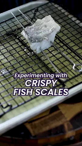 🐟 Menu development experimenting with crispy fish scales with very hot frying oil. Finished off on the BBQ