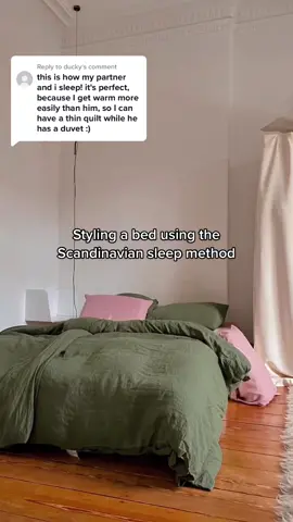 Replying to @ducky who else wants to try the Scandinavian sleep method?! 🙌 #BedThreads #linen #bedding #bedroomdecor #homedecor #sleephacks #LifeHack #couples #coupletok #sleeping #tipsandtricks #sleeptips 
