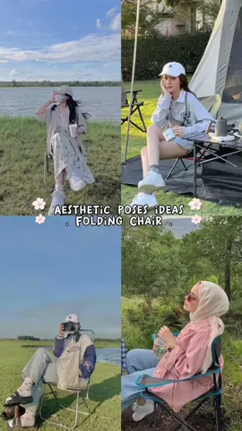 Aesthetic poses Photo ideas part two🧋⛺️ with folding chair 🧁 #poses #posesforgirls #aesthetic #picnicaesthetic #campingchair 