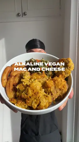 Alkaline Vegan Mac & Cheese 🤌🏽 Recipe Below ⬇️  You can find the recipe for the fried oyster mushrooms, fried baby bananas & 70+ delicious recipes in our ALKALINE VEGAN RECIPE E-BOOK. Link in Bio ⚡️  No dairy. No butter. No animal products. No carcinogens. No pus. No GMO. No refined sugar. Pure Nature, like you.  Ingredients:   1 large butternut squash (roasted) 1 red onion (roasted) 1 cup Brazil nuts or hemp seeds  1 cup okra gel or @theelectrictribe sea moss 1 cup coconut milk 1/2 cup chickpea flour  2-3 tbsps onion powder 1 tsp ginger powder  2 tsp sea salt  1 tsp annatto powder The juice of 1-2 key limes   #alkaline #vegan #drsebi #foryou #macandcheese   