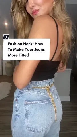 Fashion Hack: How To Make Your Jeans More Fitted #fashionhacks #grwm  Today’s Affirmation: “I let go of my past beliefs that no longer serve me”💫 Here’s two stylish ways to make your jeans more fitted around your waist!  You can also use a rope or thick yarn as well, but these two options can be a great added accessory to your look.  The first one is my absolutely favorite, and can be done with any thicker long chain necklace or a waisted chain belt like I’m using here💫 This also works great on any oversized pants if you love the looser feel, but want to accentuate your waist more ✨ TAG someone who would love this, & don’t forget to save this video to refer back to when styling! • #todayslook #OOTD #glam #tutorials #LearnOnTikTok #foryou #styletips #foryourpage #fyp #fashion #fashiontok #fashionhack #style #styleinspo   