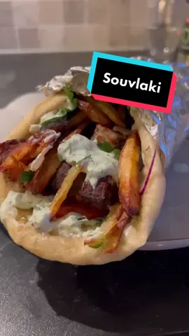 Souvlaki w/ homemade pita #food #cooking #dinner #viral #fyp 