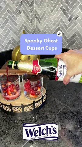 Eat, drink, and be scary with these spooky dessert cups featuring Welch’s Sparkling Red Grape Juice. 🍇👻🍷🎃  #halloween #halloweendesserts #halloweendessert #ghosts #halloweenpartyideas #halloweenparty 