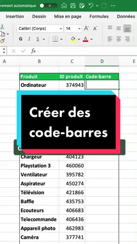 Comment créer des code-barres sur Excel? #raccourci #astuceexcel #excelfrancais #apprendreexcel 
