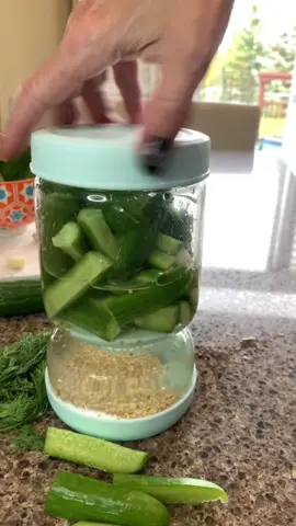 Cool jar can be used for various fruits and veggies #pickleflipjar #picklecontainer #diypickles #kitchentoolsreview #foodpreservation #amazonmusthaves Simple Pickle Recipe: mini 🥒, fresh dill, mustard seeds and 🧄. Brine: boil water, salt and vinegar! They will last a month in the refrigerator. 