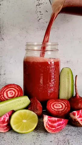 Beet Cucumber lime. These three simple ingredients are perfect for energy boosting, and improves physical performance.  Cucumbers are 96% water, so they'll help you stay hydrated. Beet contain loads of betaine to flush the liver.   Enjoy this combination for a boost of energy right before exercising. Not only does this juice improve physical performance, but it's also great for your heart health thanks to its anti-inflammatory and antioxidant properties.   💚Made with Nama J2 Juicer.  Hands free juicer, load the recipe and walk away. Link in my profile @splashofgoodness with discount code EVA10 to get $55 off.   ❤️Recipe 9 candystripe beets 1 cucumber   2 limes    Cheers Love Eva❤️ #immuneboost #immunity #detox #juicing #juicingrecipes #juicingtutorials #juicingtips #juicer #namawell #namaj2juicer #beetjuice  - -