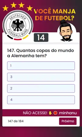 Quantas copas do mundo a Alemanha tem? #copadomundo #quiz #perguntaserespostas #futebol #alemanha