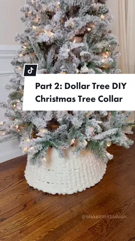 Replying to @kandeyamaple DIY Tree Collar- Part 2 🎄 Thanks for 500k and for all the love on Part 1! Many of you mentioned that I should try to weave fabric in the basket, so I wanted share another version. The blanket yarn is from Micheals but you can also find it at Walmart. The yarn was on sale for around $9. I used most of one (1) roll of yarn. Glue yarn onto the vertical sections first. Then weave in the horizontal sections. Its not hard to do but it did take me about 3 hours to complete.   This tree is a 6ft flocked “Holiday Time” tree from Walmart.   Questions encouraged! 💗  #christmas #DIY #christmasdecor #christmasdiy  #christmasdecorating #christmasdecorations #crafts #dollartreediy  #fypシ #howto #christmascrafts #dollartreefinds #diyhomedecor #christmastreeinspo #christmastree #treecollar #easydiys  #diychristmas #manualidades #diychristmasdecor #diychristmastreecollar 