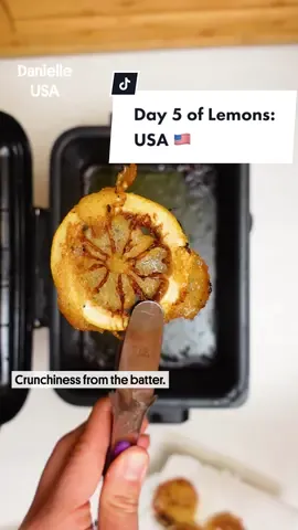 Today is Day 5 of 5 Lemon Dishes from Around the World! Today, Danielle tells us about a lemon dish from the US that uses lemons in a way I’ve never even seen before, Fried Lemon Slices. This dish is a great appetizer or side if you’re looking for something unique that showcases the balance of bitterness and acidity of lemons, which is often forgotten compared to the sour and sweet takes on lemon dishes. They have a great texture coming from the crunchiness of the fried batter as well as the tenderness of the peel and pith which are rarely eaten. Danielle especially enjoys the way the fruit of the lemon bursts in your mouth when you eat it, which really brightens everything up. Danielle got this recipe from her Italian mother and the experience of eating them always takes her back to her childhood and the happy memories of that time. She loves sharing this with other people to showcase the way lemons can really be the star on the plate! Ingredients 2 –3 citrus fruits a variety is good 7 tablespoons buttermilk Generous 1/2 cup plain all-purpose flour 1 tablespoon semolina or fine cornmeal A neutral-tasting oil such as groundnut or sunflower, for deep-frying FOR THE YOGURT DIP 1 cup Greek yogurt 1 teaspoon fennel seeds crushed A pinch of sugar A squeeze of lemon juice Sea salt and freshly ground black pepper  Slice the fruit as finely as possible while keeping each slice intact, removing any pips. Put the buttermilk in a bowl. Put the flour and semolina onto a plate and season with salt and pepper, then whisk briefly to combine and get rid of any lumps. Dip the citrus slices in the buttermilk and shake or lightly scrape them to get rid of any excess. Drop the slices into the flour mixture and give the plate a little shake. Flip over and repeat. Dust off any excess Heat enough oil for deep-frying in a heavy-based saucepan or fryer to about 180ºC/350ºF. Fry the slices a few at a time – when they start to go golden brown remove with a slotted spoon to a plate lined with kitchen paper. Sprinkle with salt and serve alongside dipping sauce!  #5DaysofLemons #aroundtheworld #USA #california #foodhistory #lemon #lemons #citrus #friedlemons
