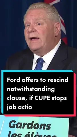 Premier Doug Ford said he is willing to cancel the legislation that made the Ontario education workers’ strike illegal if their union is willing to stop its mass walkout. Ford said he is outstretching this “olive branch” to the Canadian Union of Public Employees qs an invitation to return to the bargaining table. For more, Tap the link in bio. #cp24 #cupe #onpoli #onpolitics 