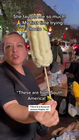 She encouraged us to try Choclo! This was my first time trying it. It was brushed with Mayo and cheese (Elote style) and it delicious. #choclo #peruviancorn #cuzcocorn #elote #nycstreetfood #streetfoodnyc #eatingnewyork #newyorkeats #jacksonheightsfood #jacksonheightsqueens #grilledcornonthecob #mexicanstreetfood #nycfood #discoveringfoods #learningaboutfood 