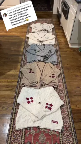 Replying to @brandonjklol here are the 5 versions of the cardigan! #taylorswiftmerch #taylorswiftcardigan #taylorswiftmerchandise #taylorswiftcardiganmerch  
