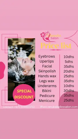 Discount price list 🥀💇‍♀️#sharjha #beautysalon #viral #tiktok #fashiontiktok 