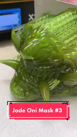 Jade Green Oni Mask #3. STL available. Printed with a mix of orange, red, green, blue transparent resin. The 3d printer I am using is the @anycubic Photon Mono X2 