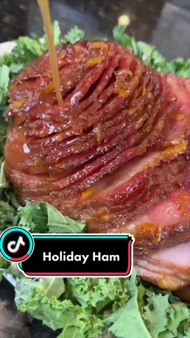 The best Ham Glaze Ever!   Shopping List: 1 8-10 lb Bone-In Spiral Sliced Ham 3-4 cups apple juice 1 onion 1 orange 2 cinnamon sticks 1tbsp black peppercorns 4 cloves of garlic  Glaze: 1/2 stick butter 1 cup brown sugar juice of 1 orange 1/4 cup honey 1/4 cup Apple Jelly 1/4 cup orange preserves  2-3 tbsp sriracha 2 tbsp Dijon Mustard pinch of cinnamon and nutmeg Orange Zest 1/2 cup pan drippings  #fyp #foryourpage #mrmakeithappen #foryou 