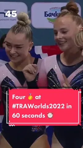 Four World Team Titles🥇 in just 60 seconds ⏰? No problem for Olly and Blythe 🤗 #TRAWorlds2022 #trampoline #doubleminitrampoline #tumbling #gymnastics #GymTok