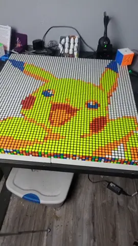 A #Pikachu mosaic to celebrate Ash finally making world championship. #mosaic #art #rubiks #speedcube #rubikscube #gancube #pokemon #pokemongo #ashketchum #speed #talent #fyp #puzzle @speedcubeshopofficial @gancube.official 