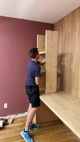 assembling our entire built in desk #homerenovation #woodworking #DIY #woodwall #diyproject #diytiktok #houserenovation #hometiktok #diyhomeimprovement #homeowner #homeimprovement #realistichome #deskbuild #houseremodel #renovationseries #woodworkingproject 