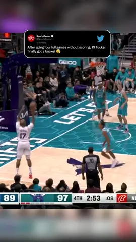 PJ Tucker scored tonight after going scoreless in his last four games 😅 #NBA #basketball #76ers #hornets 