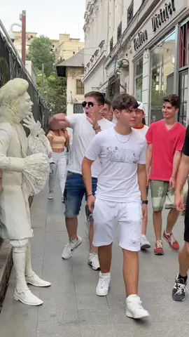 Rocky boy got shocked 😳 by human statue in Bucharest 😄😄 #fyp #prank #mmfun #funnyvideo #humanstatue #funny #bucharest #romania #prankster #boys #shock  