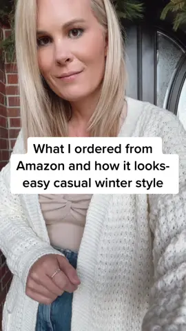 These jeans! So fantastic! I sized up one size in them, free people jeans paired with a cute comfy cardigan and bodysuit - easy casual winter style - in my St0refr0nt #holidaytiktok #amazonholiday #amazonholidayfinds #fallfashion2022 #amazonholidayoutfits #amazonstyle2022 #giftsforyourgirl #amazonblackfriday #amazoncomfyset #freepeople #freepeoplejeans 