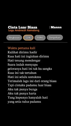 Hanya orang biasa yang mencintai mu dengan tulus🙂 #cintaluarbiasa #admeshkamaleng #ruangmusik #fypシ #liriklagu #lirikgoogle #lyrics #fyp #CantikGakAdaBatasan