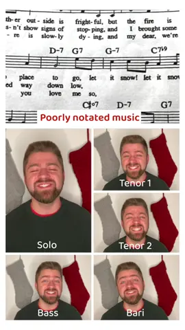 The holidays are upon us and this sheet music is cursed… here’s my rendition of “let IT snow!” ❄️❄️ let me know if this makes you as uncomfy as it makes me #christmas #christmasmusic #bass #tenor #letitsnow #acappella #acapella #singing 