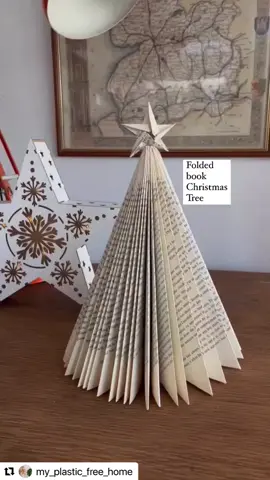 #Repost @my_plastic_free_home with @use.repost ・・・ Upcycled book tree 🌲   Did you know that books are particularly hard to recycle because of the binding attached to each page? This is a beautiful way to upcycle an old book that you can keep in your home for years (I actually had this one displayed throughout this year because I liked it so much)  Make sure you keep the binding on the book you are using (which makes the middle of the tree) and staple/use a paper lip to attach the last pages together. (If you use a paper lip you can fold it down for storage) can you spot the origami star I made for the top?! I just tacked it on with a pin 📍  It has just the amount of vintage, natural beauty that I love and I’m officially scouring charity shops for more things I can fold into trees 🌲 (I bet a book of maps would look AMAZING!)  Also thanks to @spire.cottage who reminded me of their beauty and motivated me to make one this year!  #foldedbooktree #alternativechristmastree #christmasdecor #diychristmas #diydecorations #christmasdecorations #christmasdecorations🎄 #ecochristmas #plasticfreechristmas #lowwastechristmas #myplasticfreehome #christmascrafts #christmasloading #diyornaments #naturaldecorations #sustainablechristmas