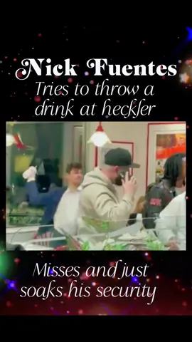 Someone gave nick fuentes a ketchup gift all over his suit and to show his appreciation, he flung a cup of soda…which was promptly intercepted by his security detail. A work of art.