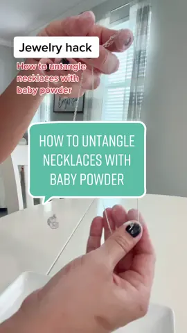 How to easily detangle your necklaces with baby powder!! #handmadejewelryshop #jewelryhackforyou #jewelryhacks4u #howtotiktok #mycreativebusiness #jewelrytipsandtricks #jewelrytok #lifehackstiktok 